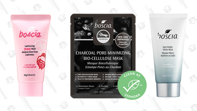 Boscia Luminizing Pink Charcoal Mask | $17 | SephoraBoscia Charcoal Pore-Minimizing Bio-Cellulose Sheet Mask | $4 | SephoraBoscia Sake Bright White Mask | $19 | Sephora